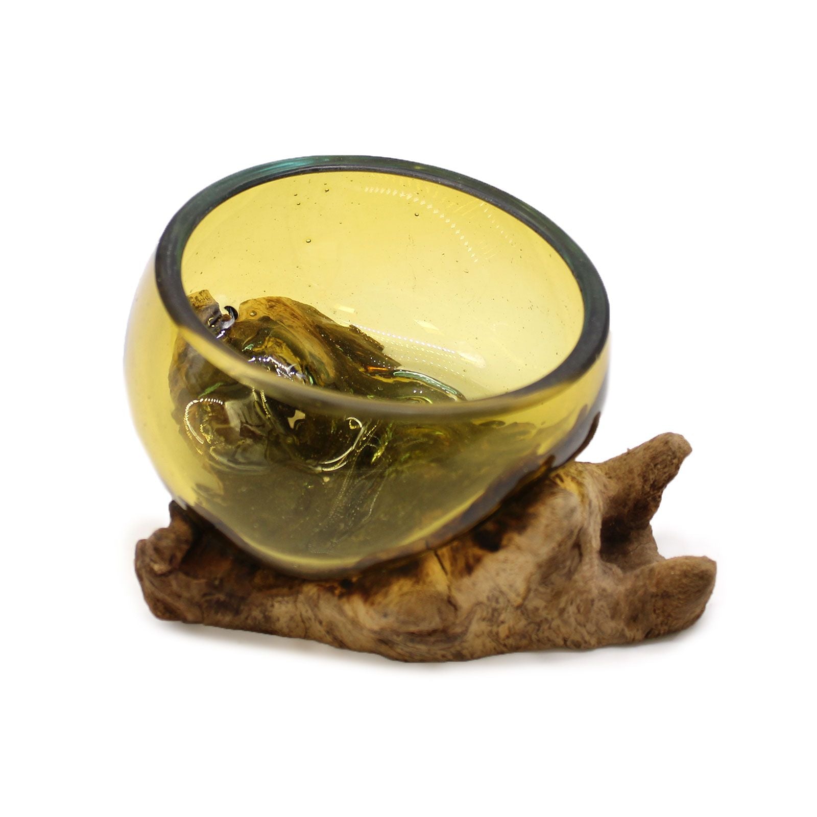 Mini Jantarna Posodica iz Taljenega Stekla na Lesu